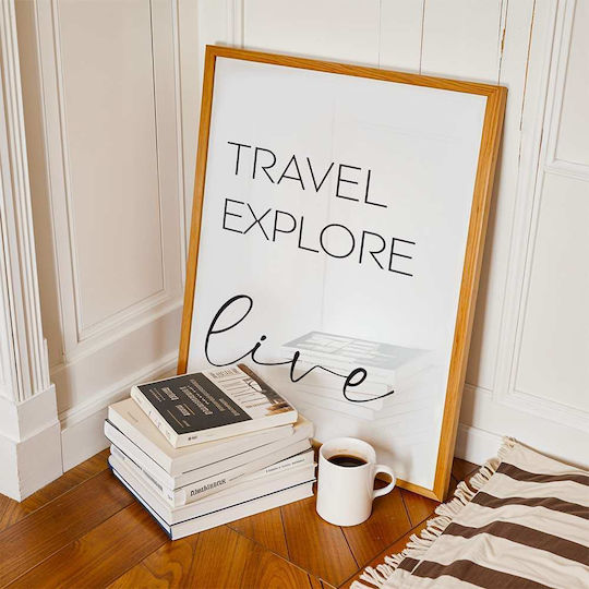 Quote Poster Travel Explore Live Pst25186 40cm X 50cm Brown Wooden Frame