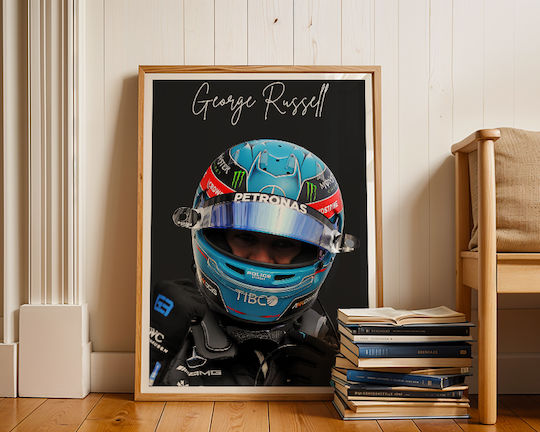 Poster Formula1 George Russell F060 40cm X 50cm White Wooden Frame