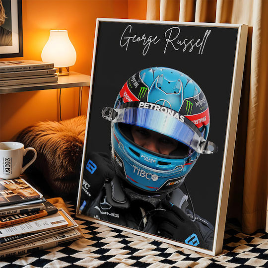 Poster Formula1 George Russell F060 40cm X 50cm White Wooden Frame