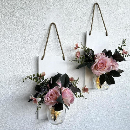 SteweHome Hängende Wanddekoration Rosa aus Hölzern 30x14cm 2Stücke