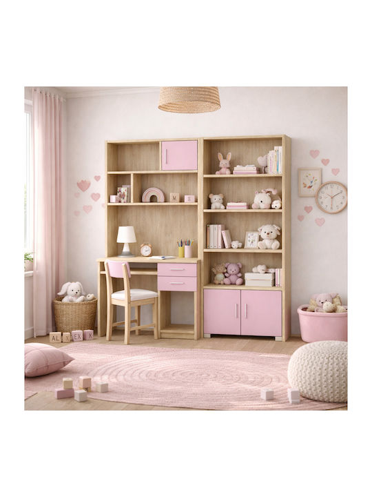 Kinder Schreibtisch mit Bibliothek aus Melamin Rosa 175x55x180cm