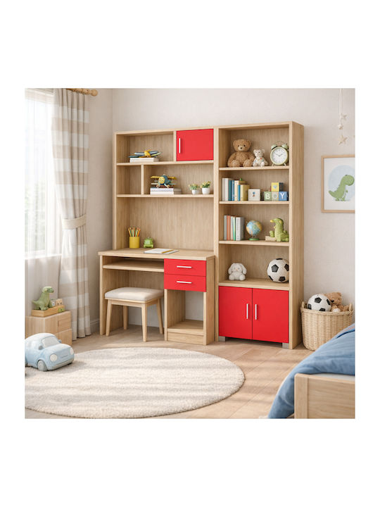 Kinder Schreibtisch mit Bibliothek aus Melamin Rote 175x55x180cm