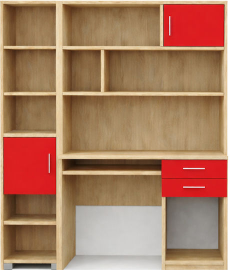 Kinder Schreibtisch mit Bibliothek aus Melamin Rote 140x55x180cm