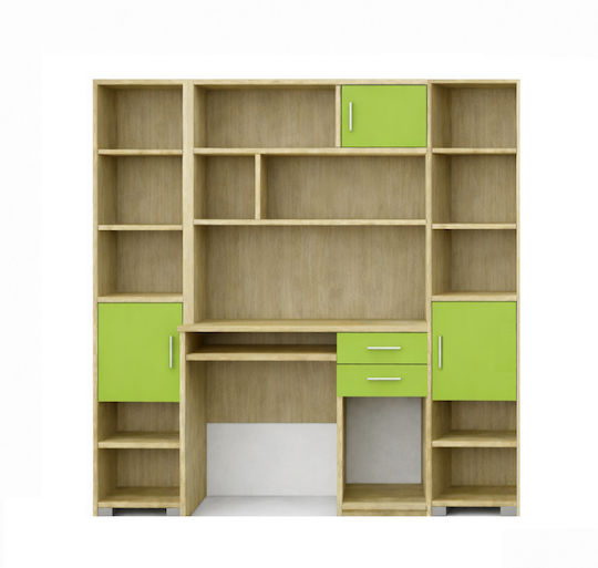 Kids Desk with Library from Melamine Green 180x55x180cm
