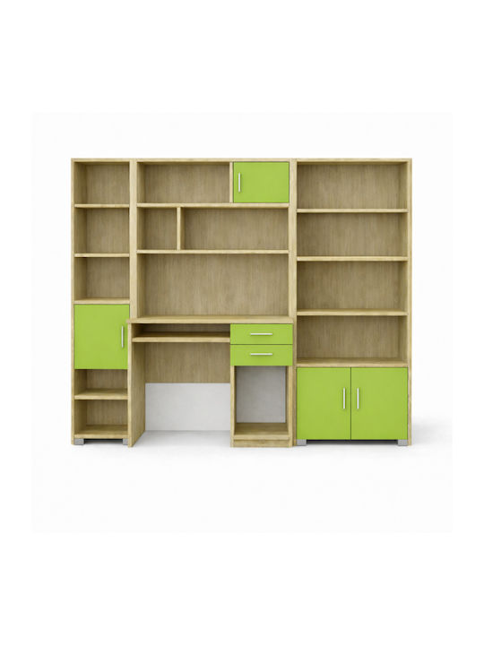 Kids Desk with Library from Melamine Green 215x55x180cm