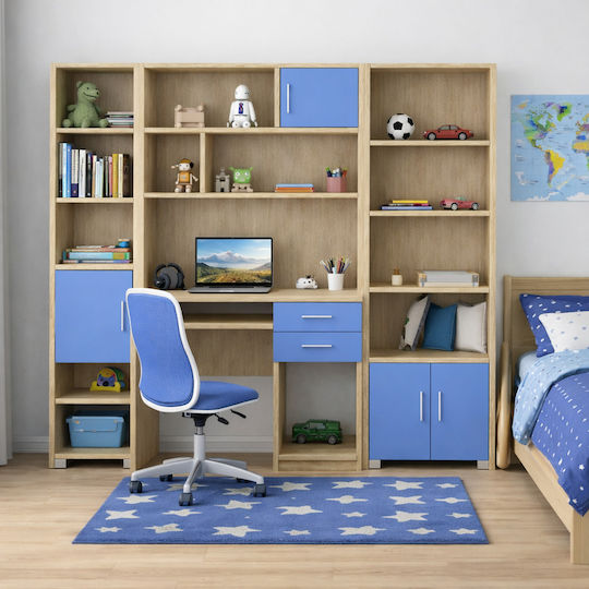 Birou Pentru Copii Cu Bibliotecă Din Melamină Albastru Deschis 100x55x180cm