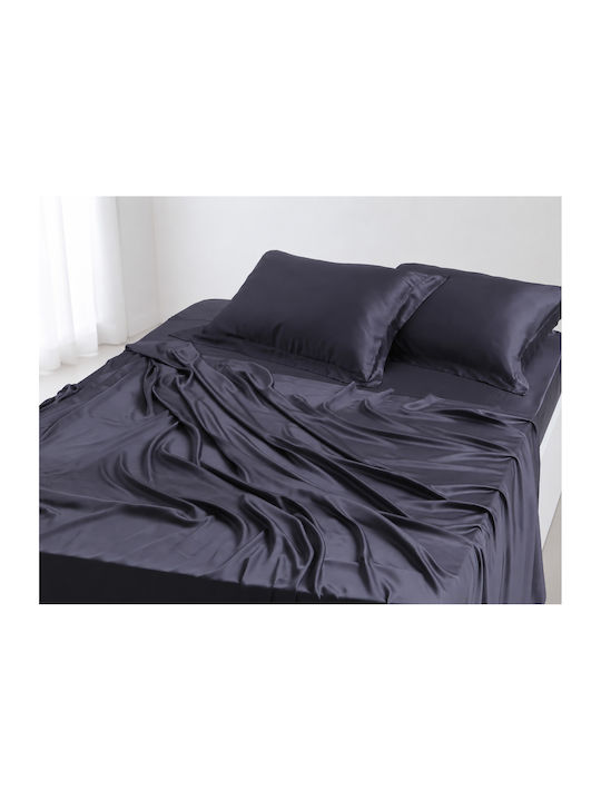 Silk Fashion King Size Bed Sheets Set 270x290cm Dark Grey 4 Pieces