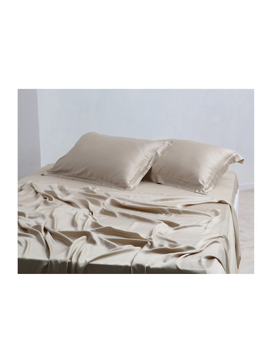 Silk Fashion King Size Bed Sheets Set 270x290cm Beige 4 Pieces