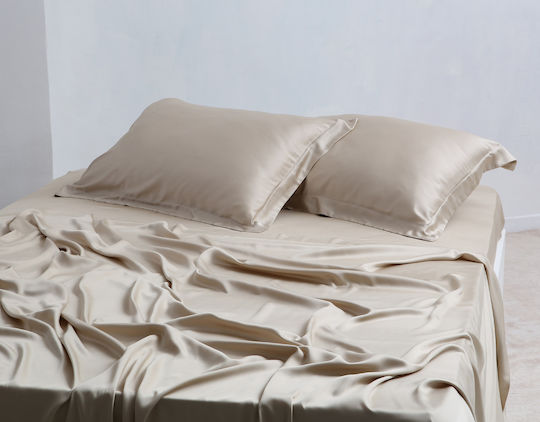 Silk Fashion King Size Bed Sheets Set 270x290cm Beige 4 Pieces