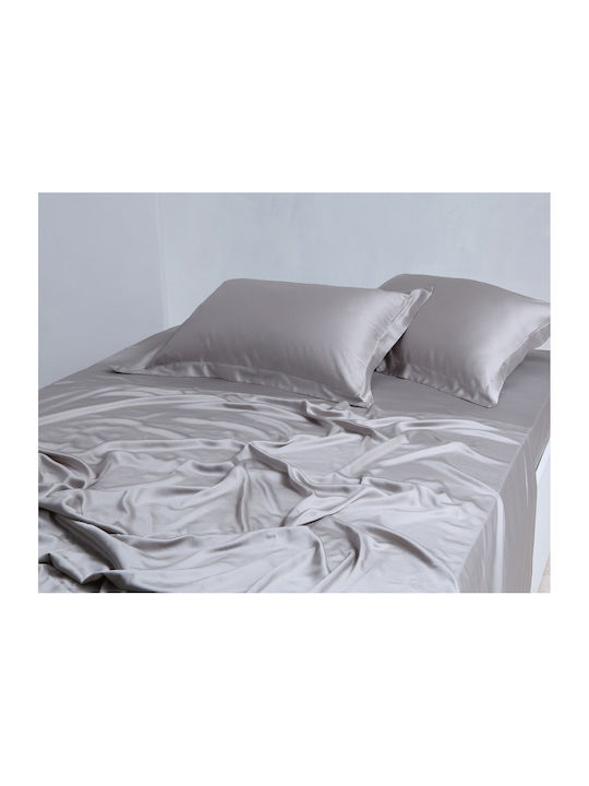 Silk Fashion King Size Bed Sheets Set 270x290cm Light Grey 4 Pieces