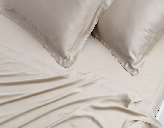 Silk Fashion King Size Bed Sheets Set 270x290cm Beige 4 Pieces