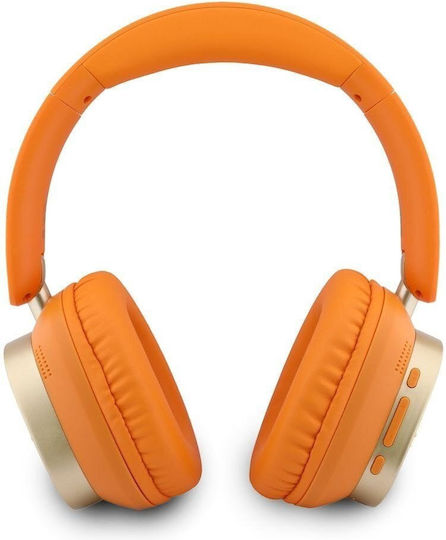 Guess Rectangle Metal Script Logo ENC Wireless Bluetooth Over Ear Headphones with 26 Hours Playing Time Orange