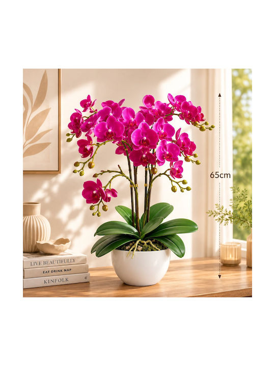 Dekorative Künstliche Orchidee Fuchsie Weiß Topf 65cm Sds-21533