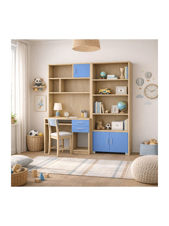 Birou pentru copii cu Bibliotecă din Melamină Albastru deschis 175x55x180cm
