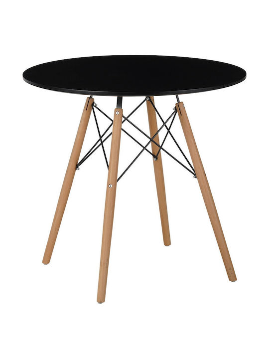 Round Kitchen Table Wooden Black 80x80x75cm