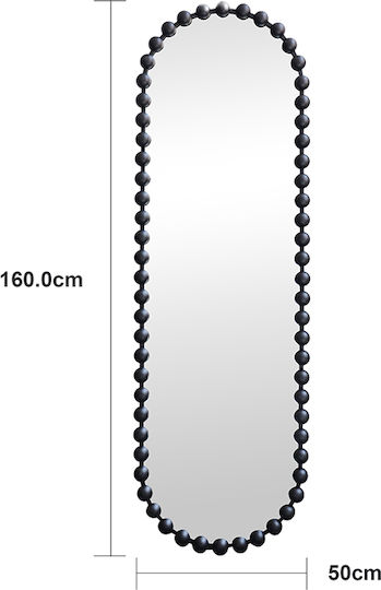 Pakketo Wandspiegel Ganzkörper Asymmetrisch mit Schwarzem Metallischem Rahmen 160x40cm