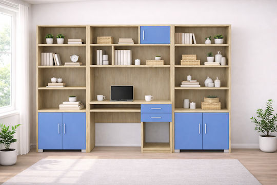 Bibliotecă de Pardoseală Din Lemn Albastru Deschis 75x30x180cm