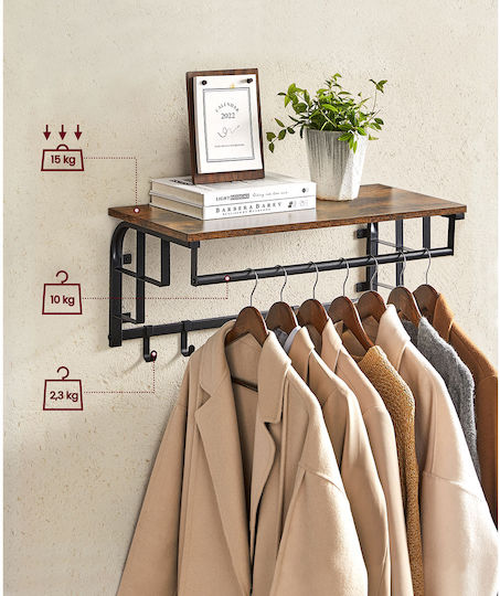 Vasagle Wall Hanger Metal 5 Hooks Brown 66x27x30cm