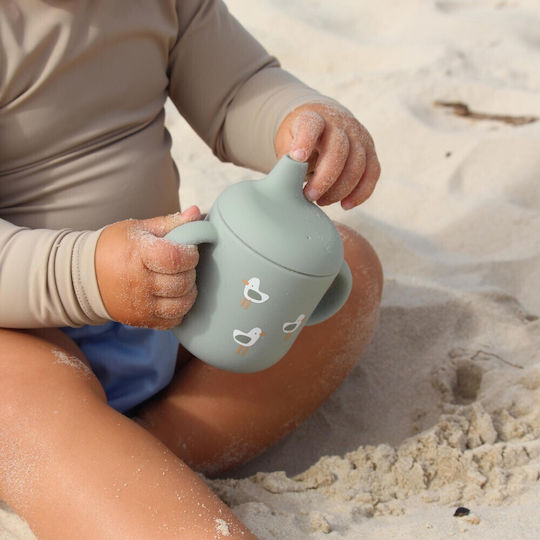 Sunnylife Toddler Cup with Handles and Straw Made of Green Silicone
