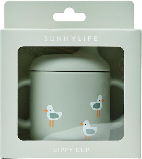 Sunnylife Toddler Cup with Handles and Straw Made of Green Silicone