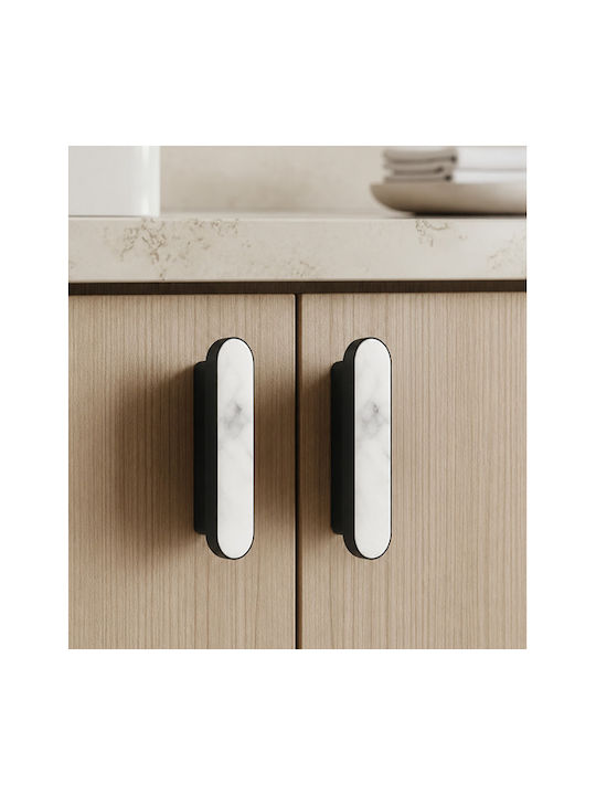 Sc Herrajes 880 Furniture Handle Made of Marble & Metallic Black with Hole Centers 96mm
