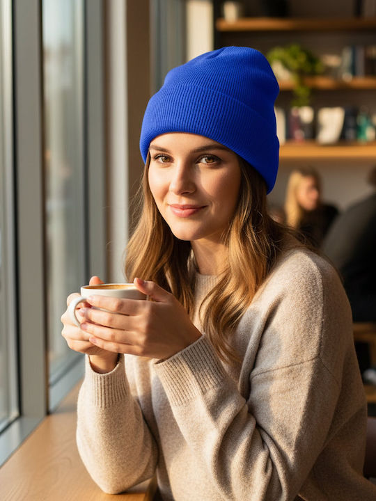 Beanie Unisex Σκούφος Πλεκτός σε Μπλε χρώμα