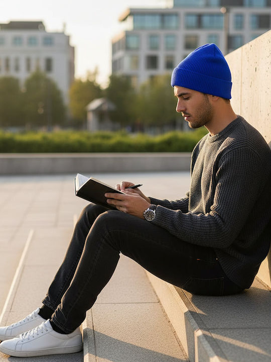 Beanie Unisex Σκούφος Πλεκτός σε Μπλε χρώμα
