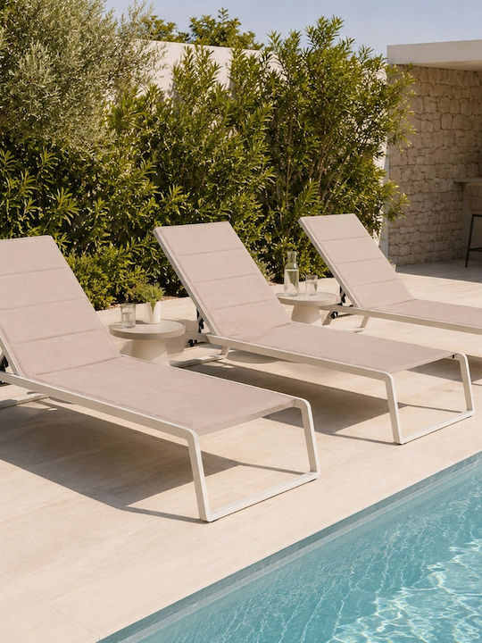 Metallic Deckchair with Textilene Fabric Beige 176x66x32cm