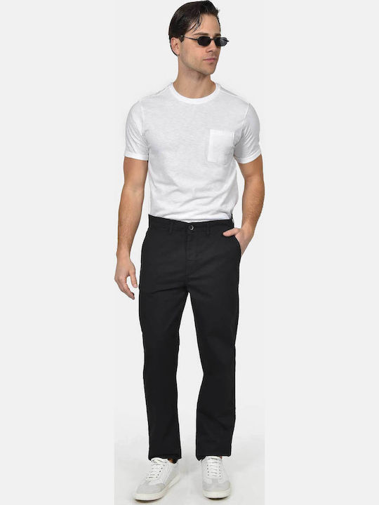 Herrenhose Chinos Elastische Entspannte Passform Schwarz