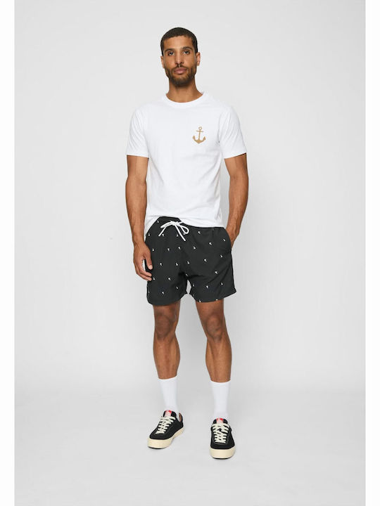 Embroidery Men's Swimwear Shorts Black / Palmtree with Patterns