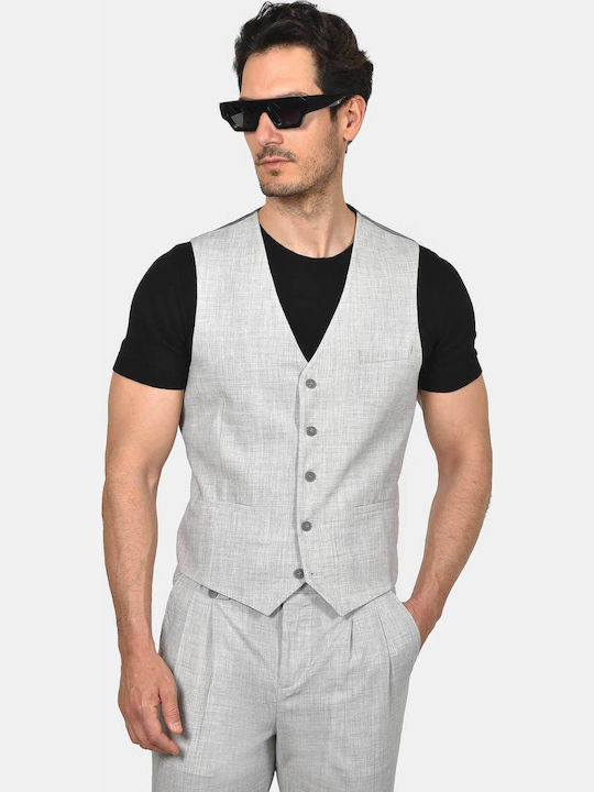 Winter Men's Suit with Vest Slim Fit Light Grey
