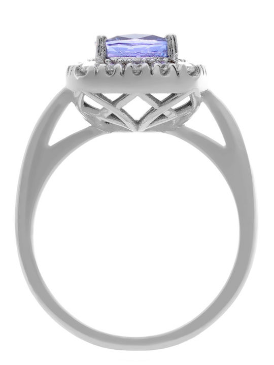 Women's Ring with Diamond & Amethyst in 18K White Gold