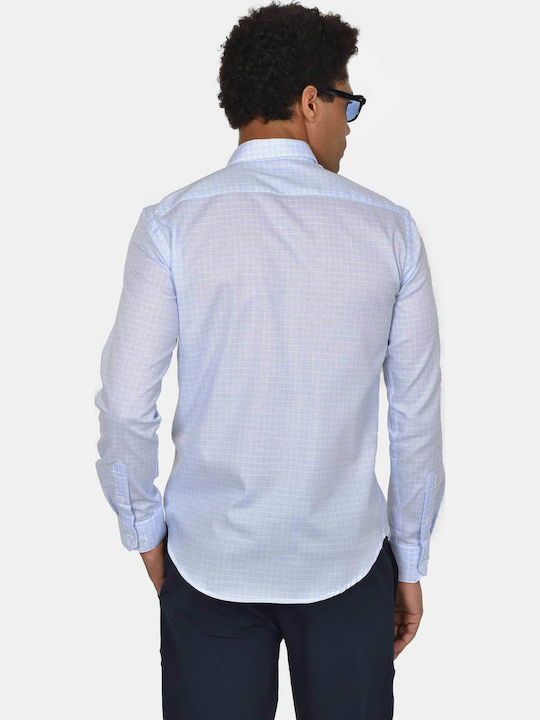 Long Sleeve Cotton Shirt in a Regular Fit, Checked Light Blue