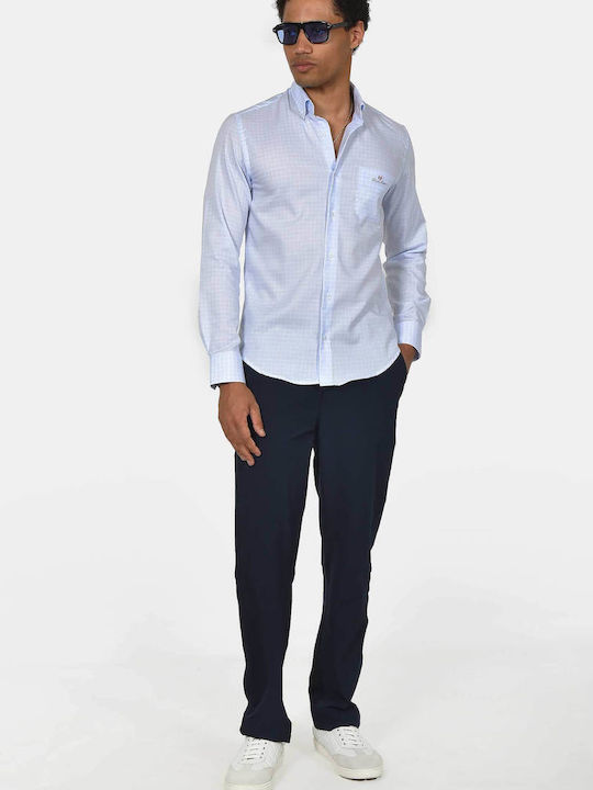 Long Sleeve Cotton Shirt in a Regular Fit, Checked Light Blue