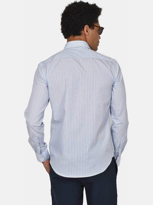 Long Sleeve Cotton Shirt in Regular Fit Striped Light Blue