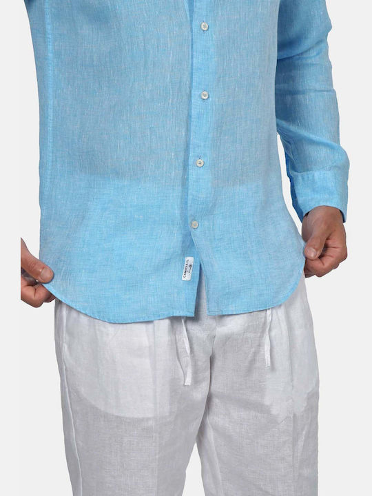 Long Sleeve Linen Shirt in Regular Fit Turquoise