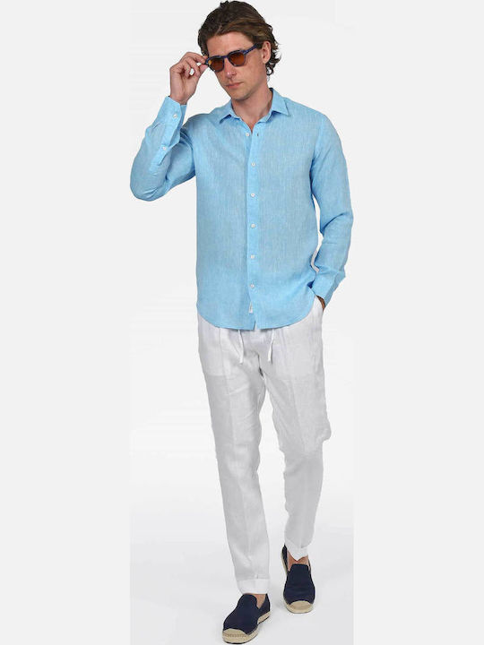 Long Sleeve Linen Shirt in Regular Fit Turquoise