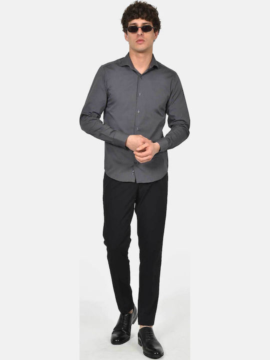 Long Sleeve Cotton Shirt in Regular Fit Anthracite