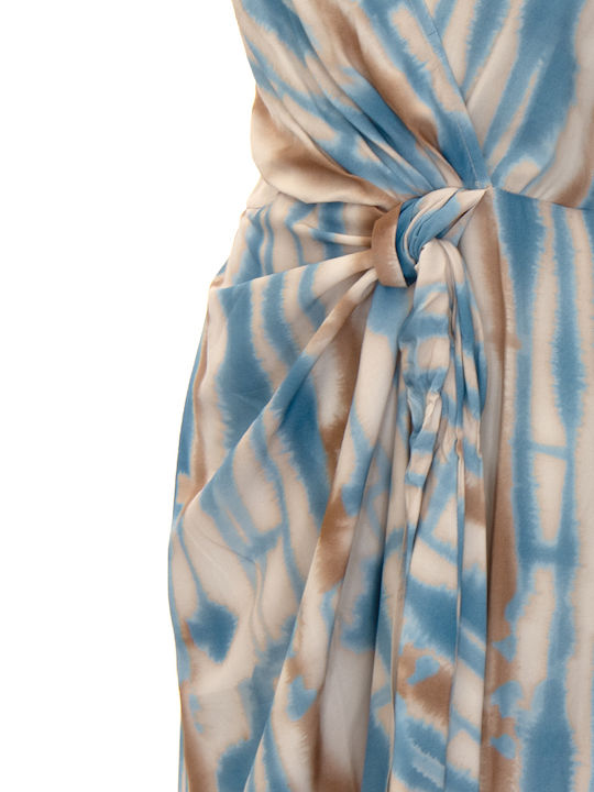 Summer Midi Wrap Dress Brown-Beige-Blue