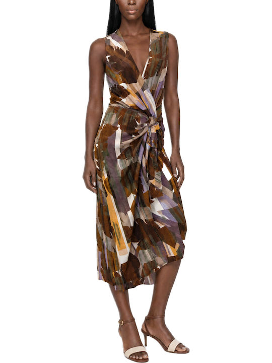 Summer Midi Wrap Dress Brown Purple Green