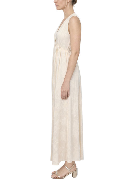 Sommer Maxi Abendkleid Satin Ecru