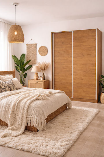 53 Double Door Wardrobe Sliding Walnut 150x60x240cm