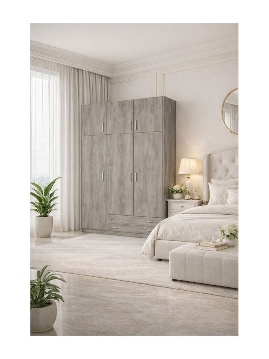 Τρίφυλλη Ντουλάπα Σταχτί 150x60x240cm