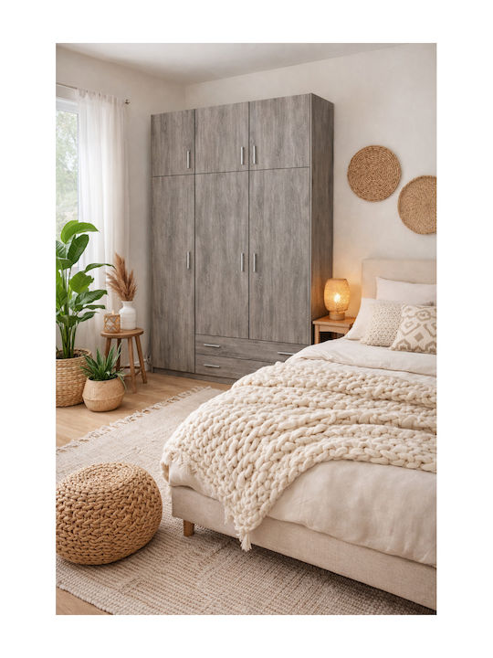 Τρίφυλλη Ντουλάπα Σταχτί 150x60x240cm