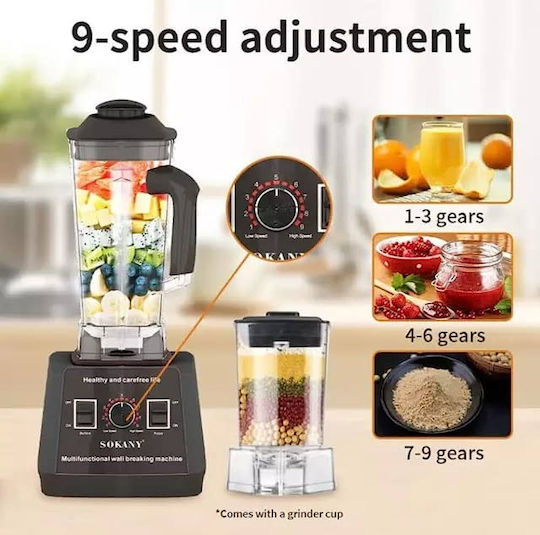 Sokany Commercial Blender 5kW Black with Jug Capacity 2.5lt 57x33x86cm