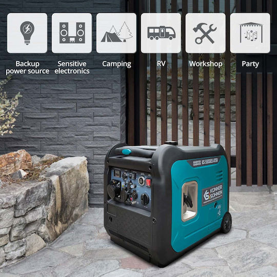 Könner & Söhnen Leise Generator Inverter Benzin/LPG Vier Jahre alt mit Rädern und Maximaler Leistung 6.88kVA