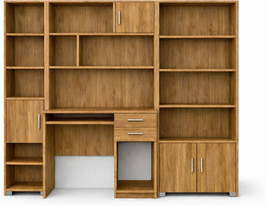 Kinder Schreibtisch mit Bibliothek aus Melamin Braun 215x55x180cm