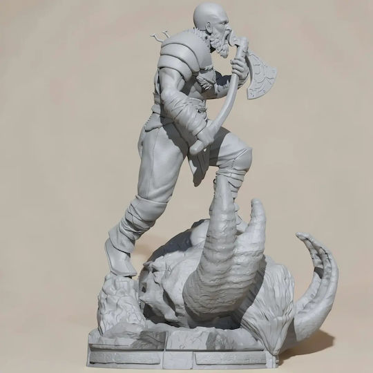 Unpainted 3D Figure Kratos On Fire Troll Head God War Painting DIY Gift Colors 15.2 Cm 1:12