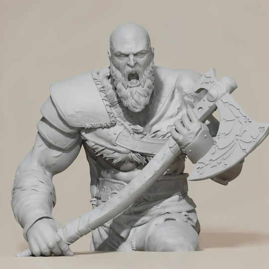 Sammlbare Figur 3d Kratos On Fire Troll Kopf Gott des Krieges Bemalt Diy Geschenk Farben 20 Cm 1:8