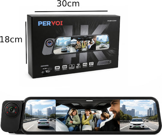 PerVoi Q7 Σετ Καθρέπτης με Κάμερα DVR Αυτοκινήτου 4K με Οθόνη 10" Wi-Fi, GPS & Κάμερα Οπισθοπορείας
